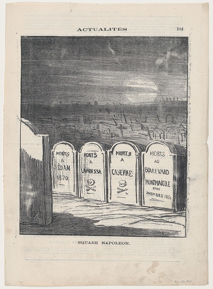 Square Napoleon, from 'News of the day,' published in Le Charivari, November 28, 1870, Honoré Daumier (French, Marseilles 1808–1879 Valmondois), Lithograph on newsprint; second state of three (Delteil) 