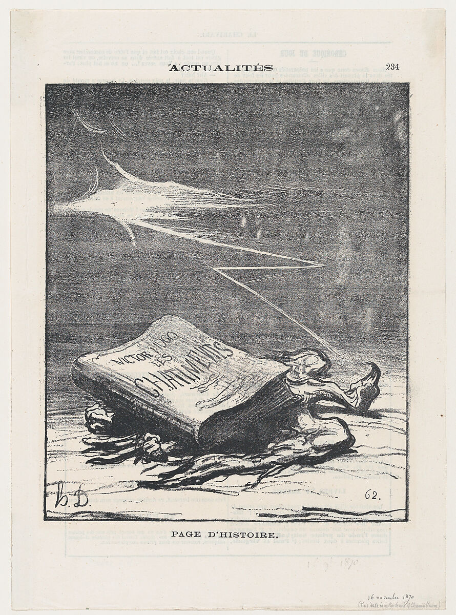 A page from history, from 'News of the day,' published in Le Charivari, November 16, 1870, Honoré Daumier (French, Marseilles 1808–1879 Valmondois), Lithograph on newsprint; third state of three (Delteil) 