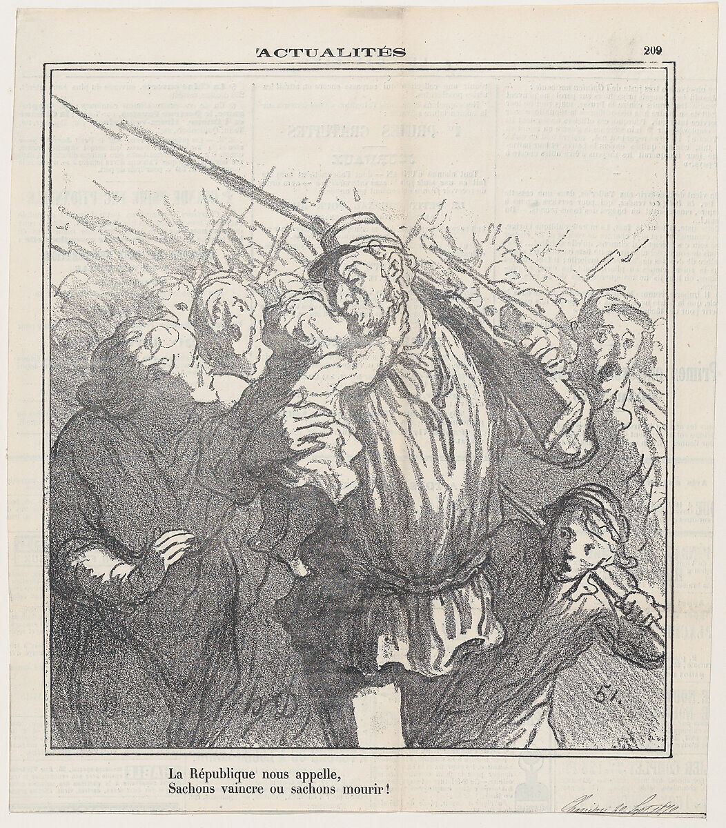 The Republic calls us! Let us be victorious or die, from 'News of the day,' published in Le Charivari, September 20, 1870, Honoré Daumier (French, Marseilles 1808–1879 Valmondois), Lithograph on newsprint; second state of two (Delteil) 