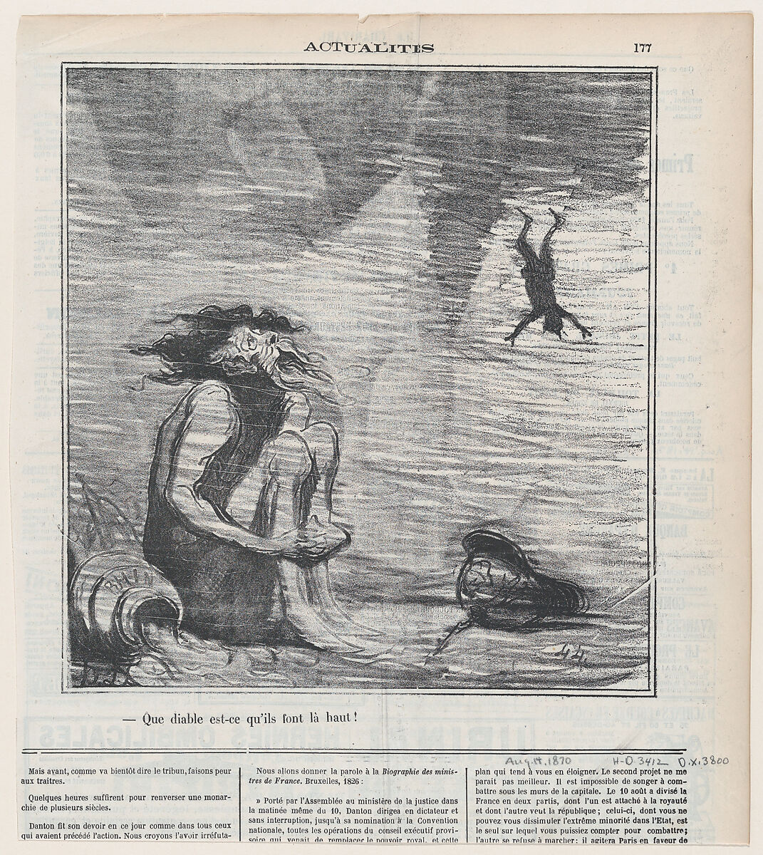 What the devil are they doing up there?, from 'News of the day,' published in Le Charivari, August 14, 1870, Honoré Daumier (French, Marseilles 1808–1879 Valmondois), Lithograph on newsprint; second state of two (Delteil) 
