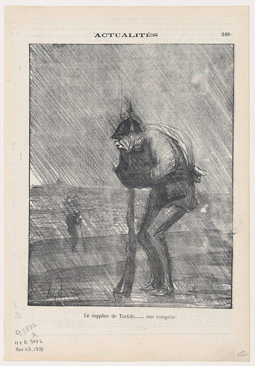 The torments of Tantalus... water included, from 'News of the day,' published in Le Charivari, November 23, 1870, Honoré Daumier (French, Marseilles 1808–1879 Valmondois), Lithograph on newsprint; second state of two (Delteil) 