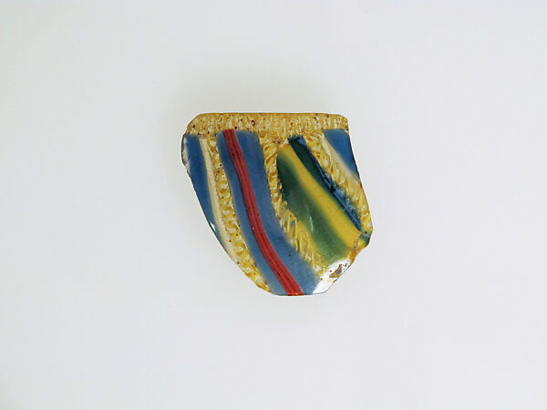 Glass striped mosaic bowl fragment, Glass, Roman, probably Italian 