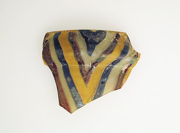 Glass mosaic striped mosaic bowl fragment, Glass, Roman 