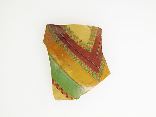 Glass striped mosaic vessel fragment, Glass, Roman 