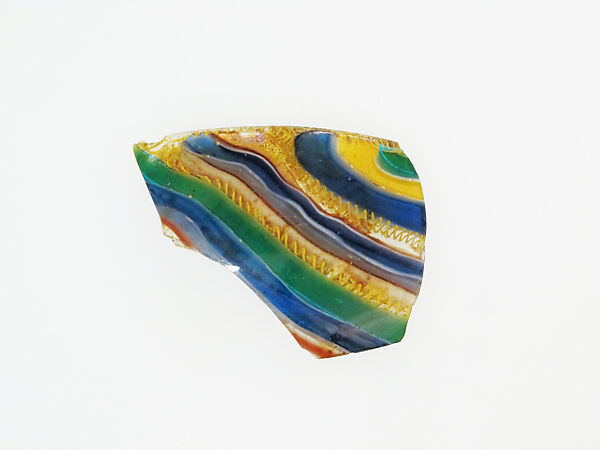 Glass striped mosaic bowl fragment, Glass, Roman 