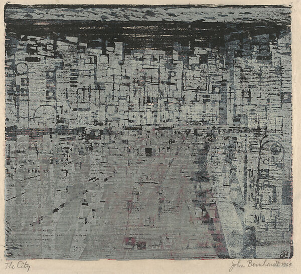 The City, John Bernhardt (American, Indianapolis, Indiana 1921–1963), Silkscreen 