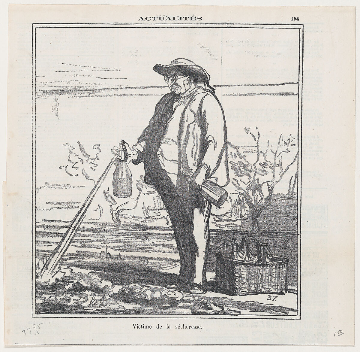 Victim of the drought, from "News of the day", Honoré Daumier (French, Marseilles 1808–1879 Valmondois), Lithograph on newsprint; second state of two (Delteil) 