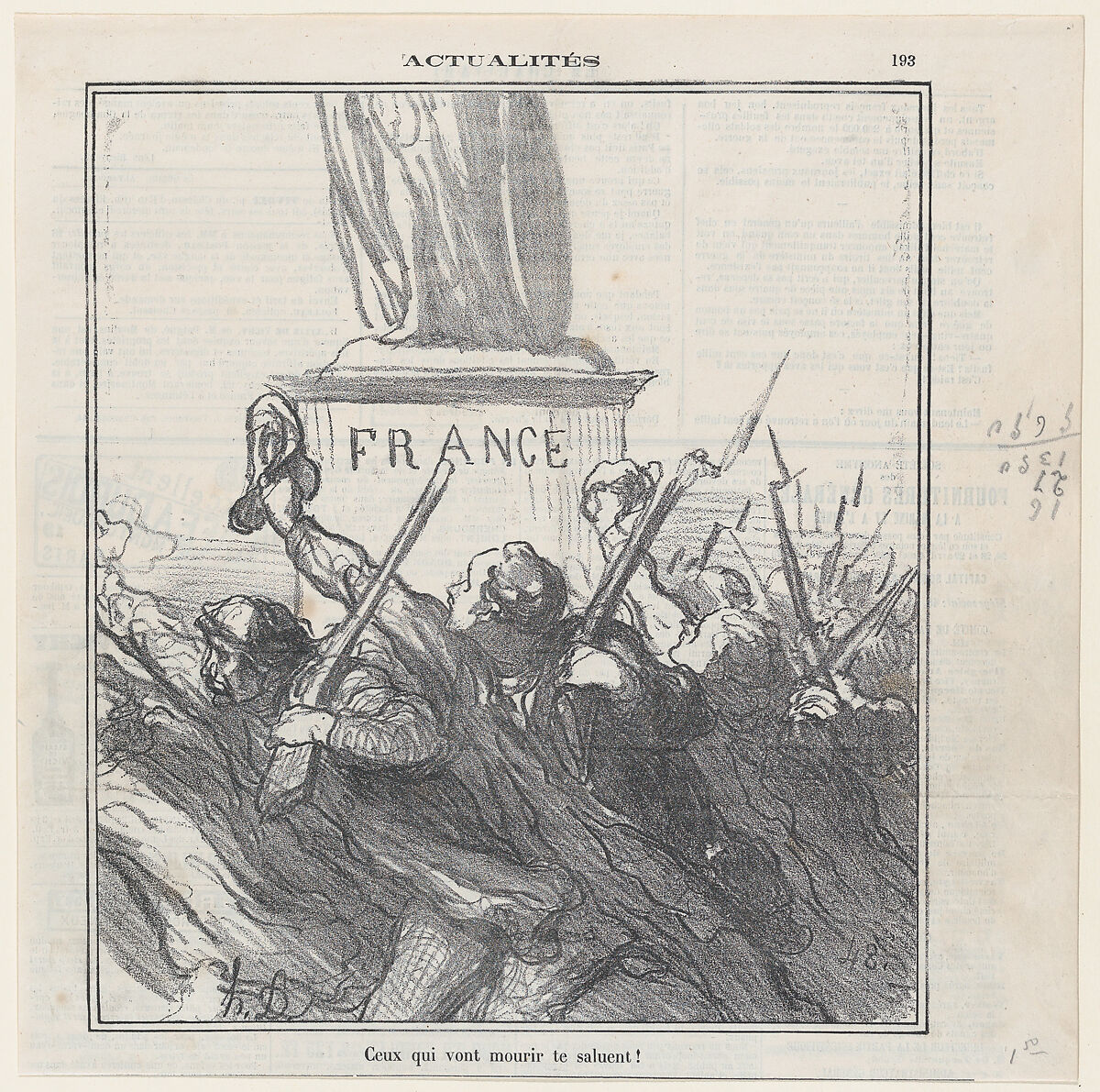 Those who are about to die, salute thee, from "News of the day", Honoré Daumier (French, Marseilles 1808–1879 Valmondois), Lithograph on newsprint; second state of two (Delteil) 