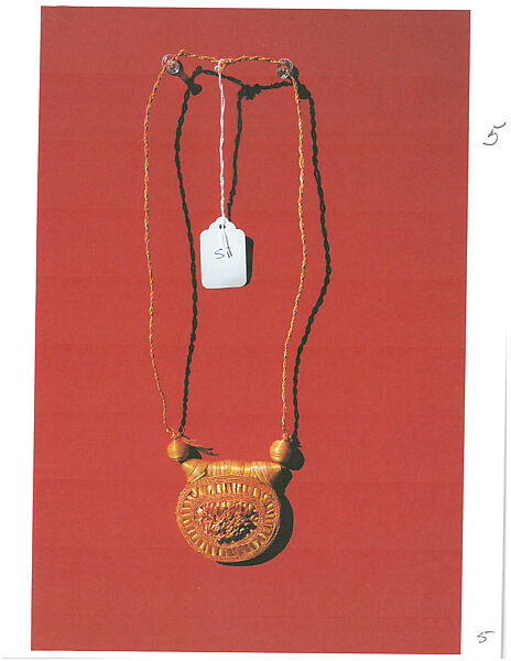 Necklace of plaited straw chain with spheres, Straw and beeswax, Songhay 