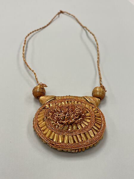 Necklace of plaited straw chain with spheres, Songhay artist, Straw and beeswax, Songhay