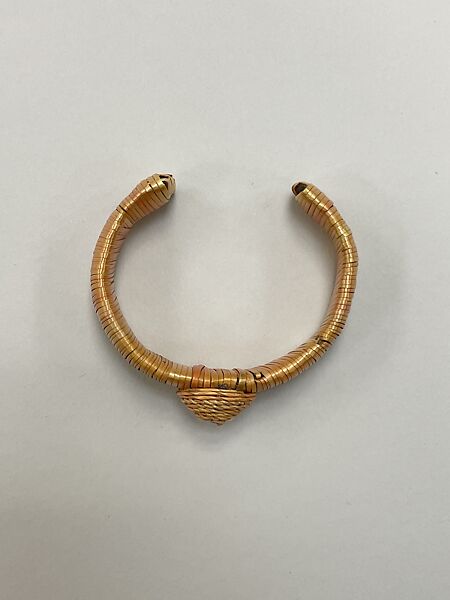 Cuff bracelet, domed top, Songhay artist, Straw, beeswax, Songhay