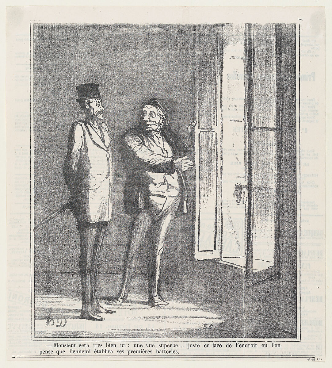 Monsieur will be very satisfied here: a superb view... Right in front of the spot where they think the enemy will set up his first forces, from 'News of the day,' published in Le Charivari, September 14, 1870, Honoré Daumier (French, Marseilles 1808–1879 Valmondois), Lithograph on newsprint; second state of two (Delteil) 