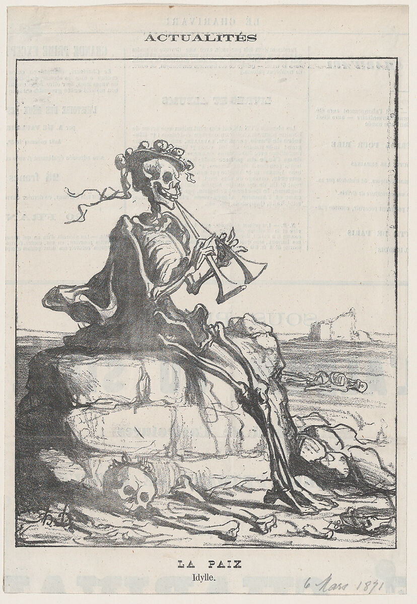 Peace, an idyll, from 'News of the day,' published in Le Charivari, March 6, 1871, Honoré Daumier (French, Marseilles 1808–1879 Valmondois), Lithograph on newsprint; second state of two (Delteil) 