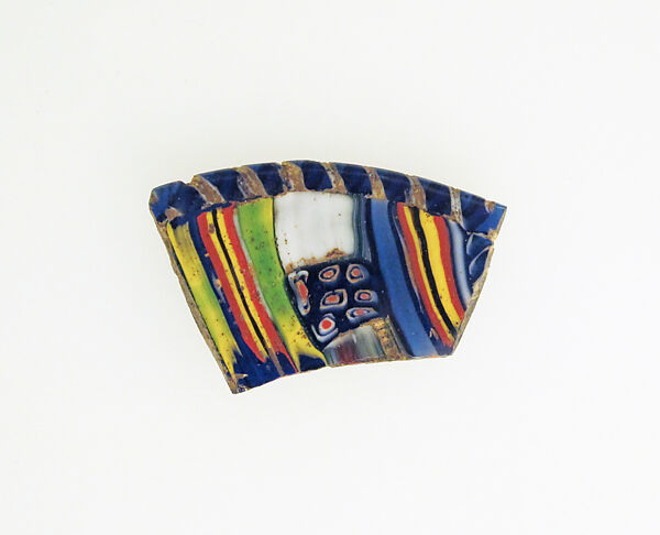 Striped mosaic glass lens-shaped dish fragment, Glass, Roman 
