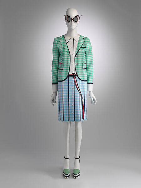 Ensemble, Thom Browne (American, born 1965), (a) wool, cotton, silk, metal, (b, c) leather, synthetic, metal, (d) plastic, American 