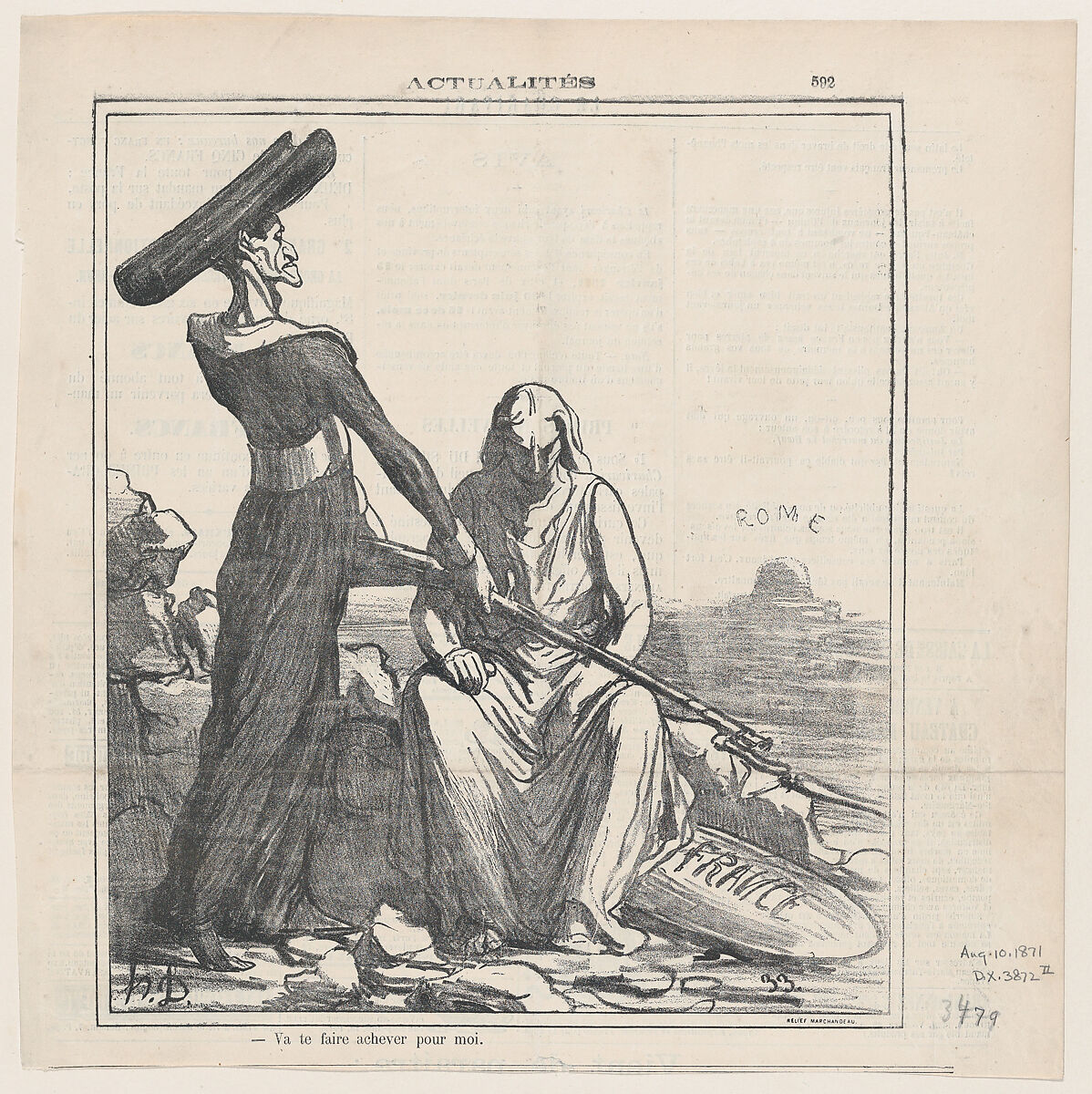 Go and get yourself killed for me, from 'News of the day,' published in Le Charivari, August 10, 1871, Honoré Daumier (French, Marseilles 1808–1879 Valmondois), Lithograph on newsprint; second state of two (Delteil) 