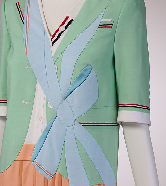 Ensemble, Thom Browne (American, born 1965), (a) wool, cotton, polyester, metal, (b-e) leather, synthetic, metal, (f) plastic, American