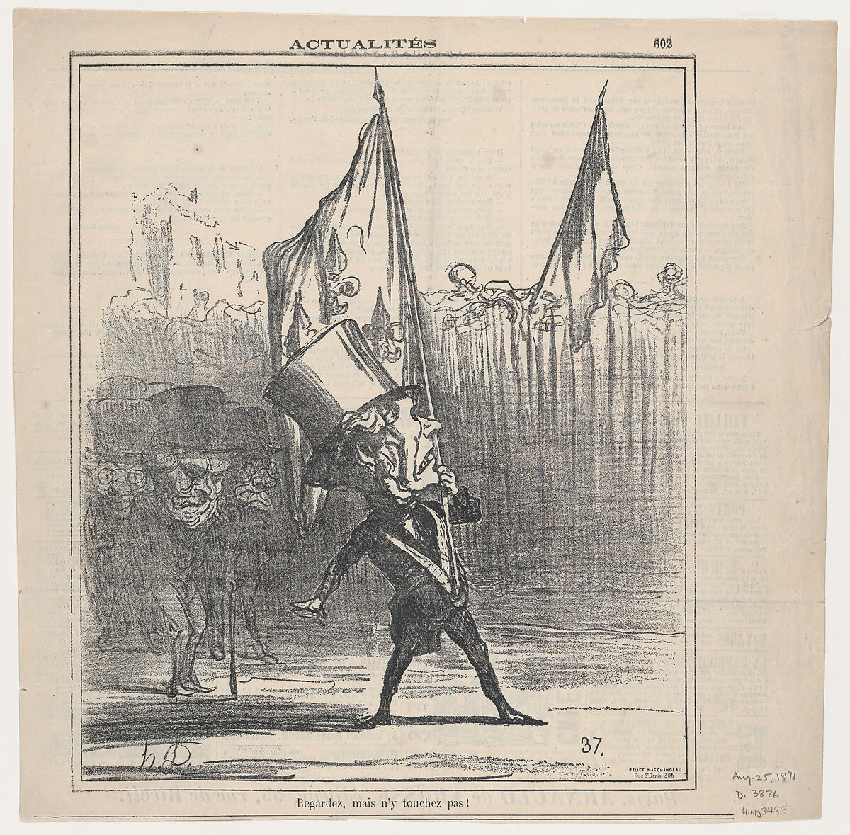 Look, but don't touch!, from 'News of the day,' published in Le Charivari, August 25, 1871, Honoré Daumier (French, Marseilles 1808–1879 Valmondois), Lithograph on newsprint; second state of two (Delteil) 
