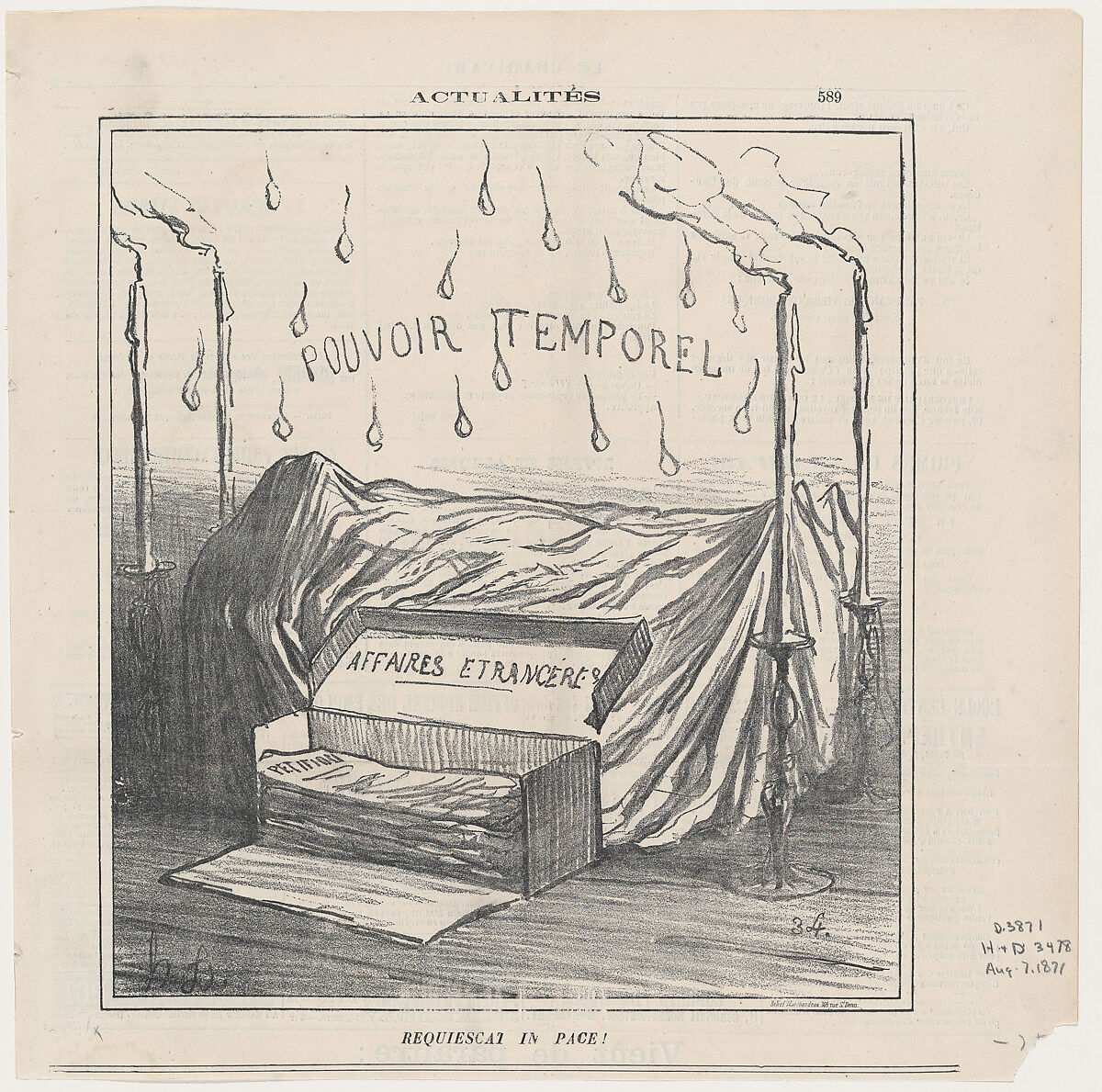 Rest in peace!, from 'News of the day,' published in Le Charivari, August 7, 1871, Honoré Daumier (French, Marseilles 1808–1879 Valmondois), Lithograph on newsprint; second state of two (Delteil) 