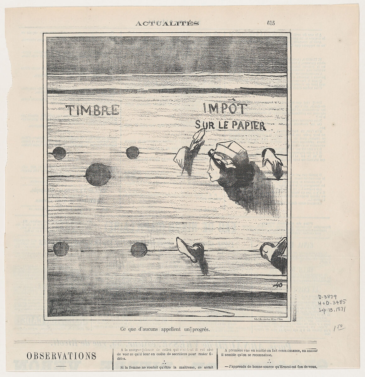 What some call progress!, from 'News of the day,' published in Le Charivari, September 13, 1871, Honoré Daumier (French, Marseilles 1808–1879 Valmondois), Lithograph on newsprint; second state of two (Delteil) 