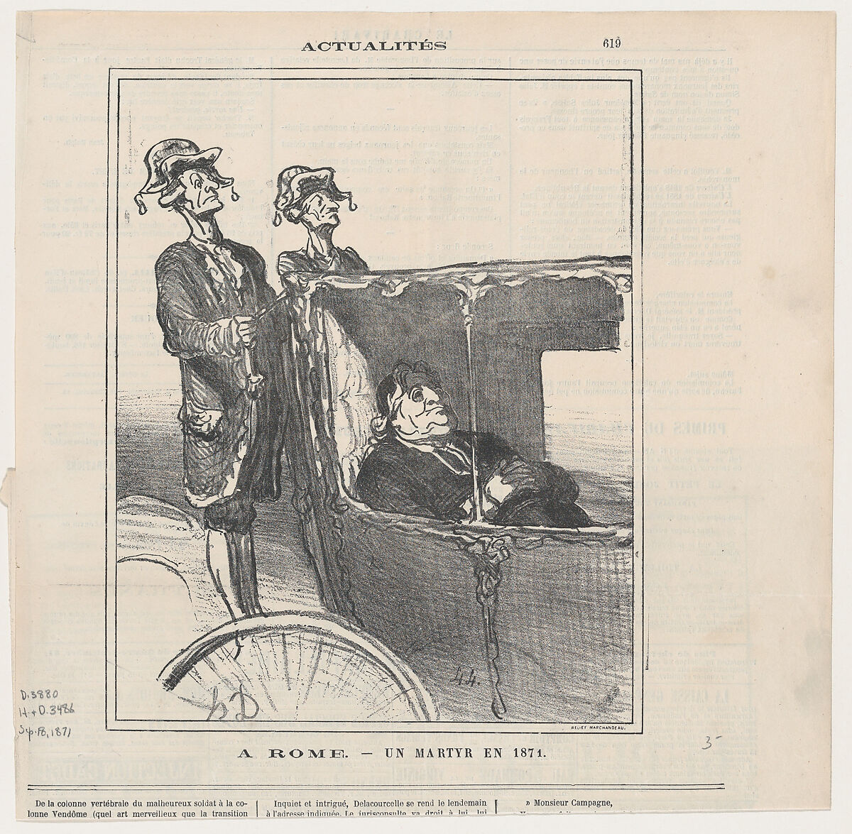 In Rome, a martyr of the year 1871, from 'News of the day,' published in Le Charivari, September 18, 1871, Honoré Daumier (French, Marseilles 1808–1879 Valmondois), Lithograph on newsprint; second state of two (Delteil) 