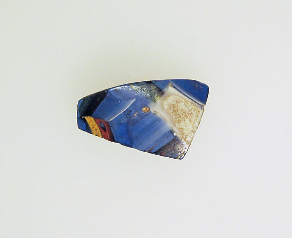 Glass short-strip mosaic vessel fragment, Glass, Roman 