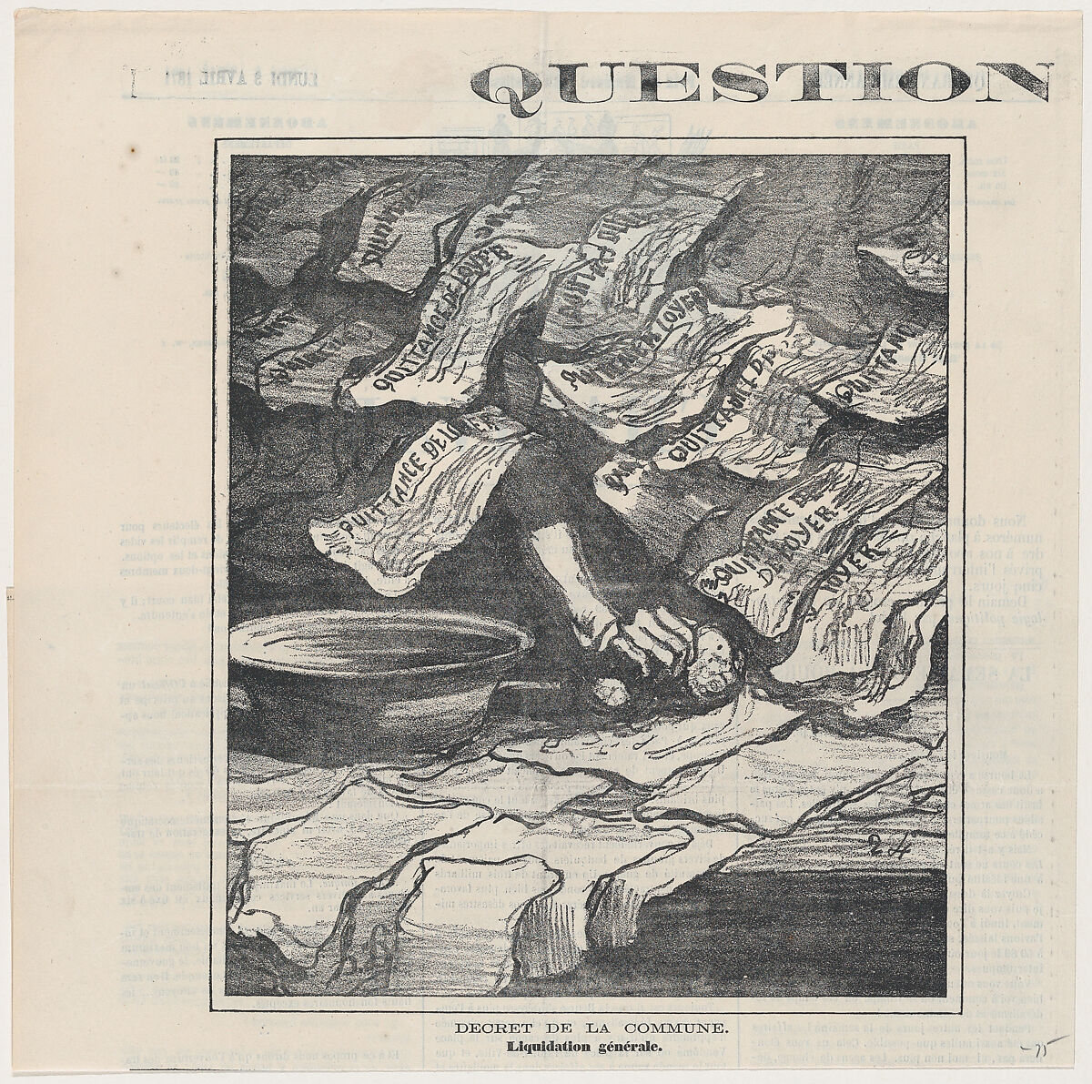 Decree of the commune: General liquidation, from "Rent issues", Honoré Daumier (French, Marseilles 1808–1879 Valmondois), Lithograph on newsprint; second state of two (Delteil) 