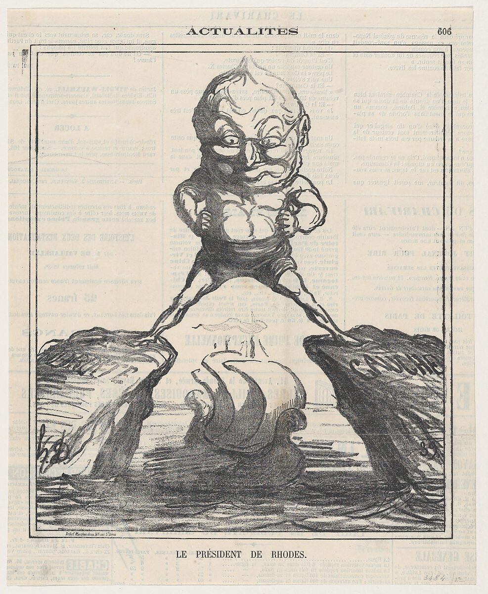 The President of Rhodes, from "News of the day", Honoré Daumier (French, Marseilles 1808–1879 Valmondois), Lithograph on newsprint; second state of two (Delteil) 