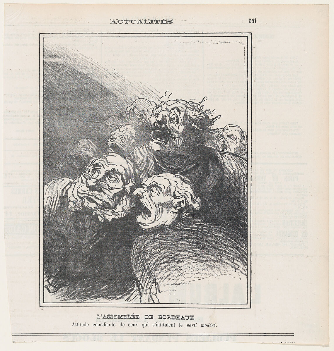 The Bordeaux Assembly: View of the conciliatory attitude of the 'moderate party', from "News of the day", Honoré Daumier (French, Marseilles 1808–1879 Valmondois), Lithograph on newsprint; second state of two (Delteil) 