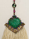 Necklace, Marie Zimmermann (American, Brooklyn, New York 1879–1972 Punta Gorda, Florida), Pearls, emerald, colored stones (corundum), and gold, American