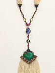 Necklace, Marie Zimmermann (American, Brooklyn, New York 1879–1972 Punta Gorda, Florida), Pearls, emerald, colored stones (corundum), and gold, American