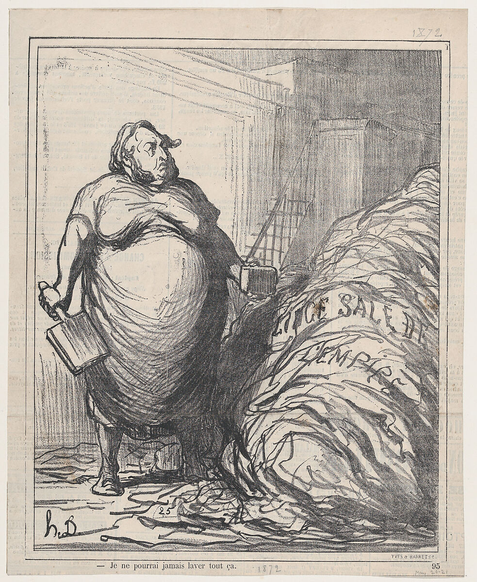 I'll never be able to wash all of this, from 'News of the day,' published in Le Charivari, May 20-21, 1872, Honoré Daumier (French, Marseilles 1808–1879 Valmondois), Lithograph on newsprint; second state of two (Delteil) 