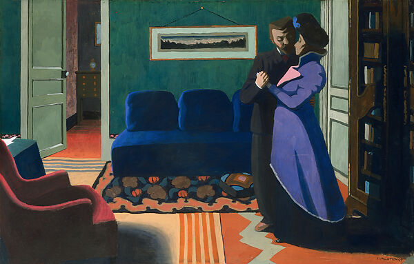 The Visit (La visite), Félix Vallotton (Swiss, Lausanne 1865–1925 Paris), Gouache on cardboard 