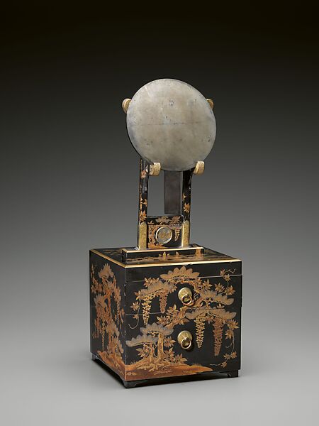 Mirror Stand (Kyōdai) with Wisteria and Pine, Lacquered wood with gold and silver hiramaki-e, e-nashiji; gilt-copper fittings; bronze mirror with handle; cast and incised decoration, Japan 