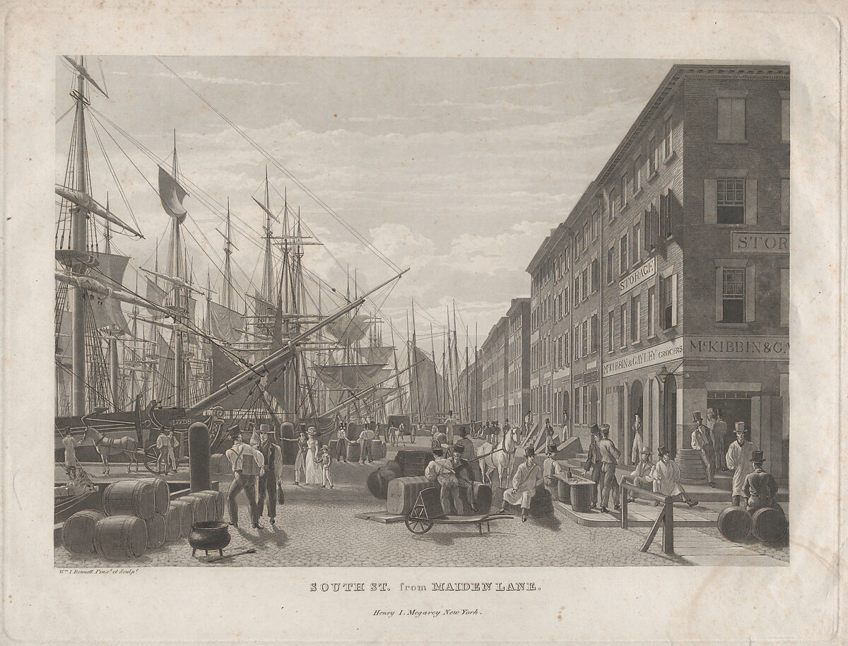 South St. from Maiden Lane, William James Bennett (American, London 1787–1844 New York), Aquatint 
