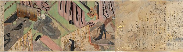 The Tale of Genji Handscrolls, Tanaka Shinbi (Japanese, 1875–1975), Handscroll; paintings: ink and color on paper; calligraphy: ink on paper with gold and silver decoration, Japan 