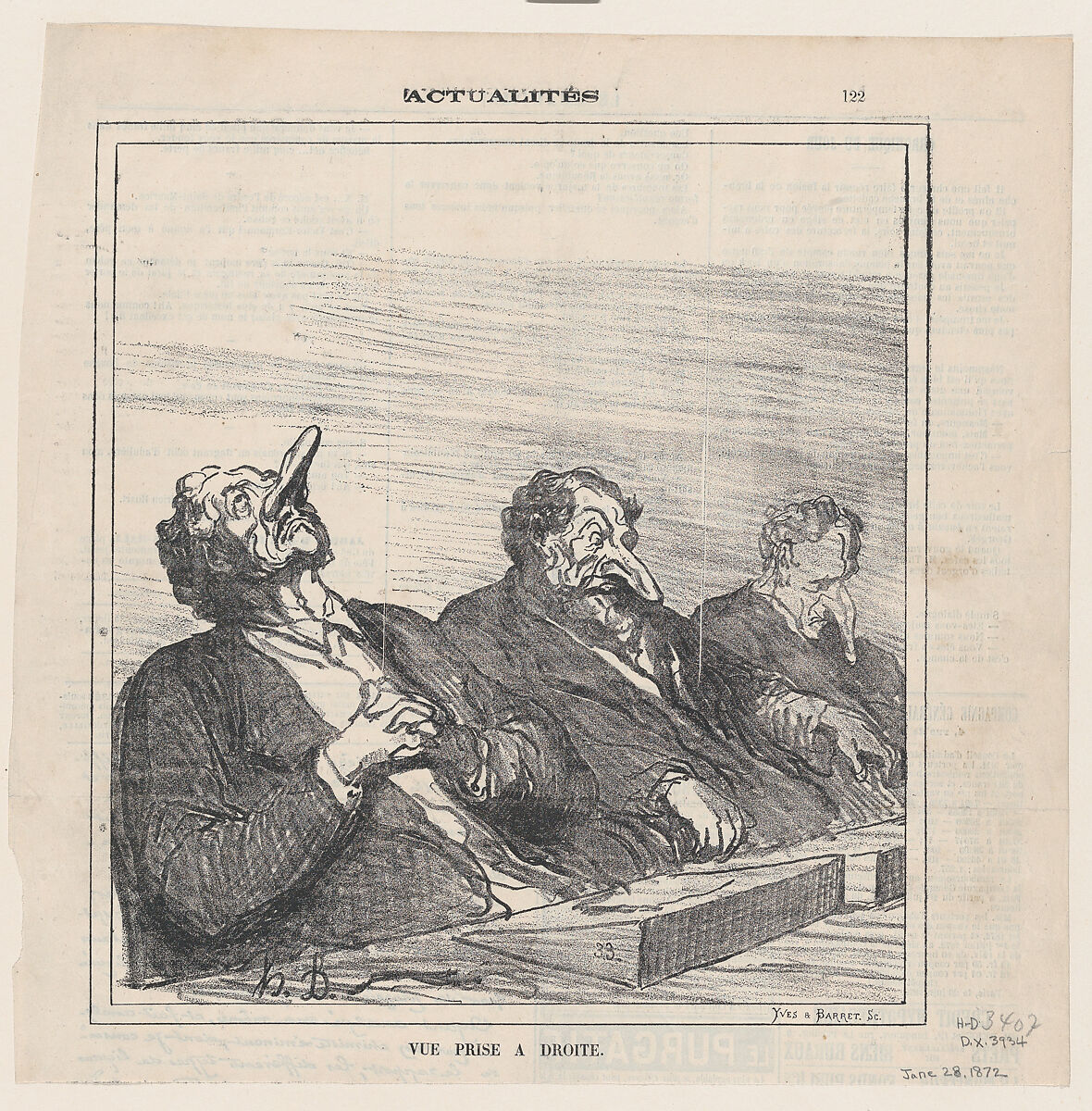 View of the right, from 'News of the day,' published in Le Charivari, June 28, 1872, Honoré Daumier (French, Marseilles 1808–1879 Valmondois), Lithograph on newsprint 