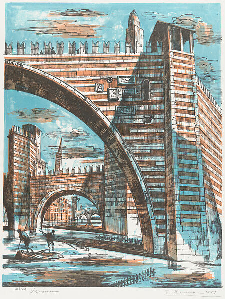 Verona, Eugene Berman (American (born Russia), St. Petersburg 1899–1972 Rome), Color lithograph 