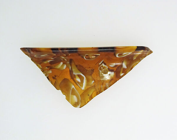 Glass mosaic ribbed bowl rim fragment, Glass, Roman 