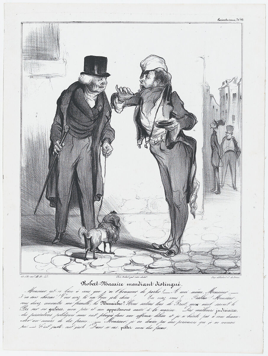 Plate 25: Robert Macaire, the genteel beggar, from 'Caricaturana,' published in Les Robert Macaires, Honoré Daumier (French, Marseilles 1808–1879 Valmondois), Lithograph on wove paper; third state of three (Delteil) 
