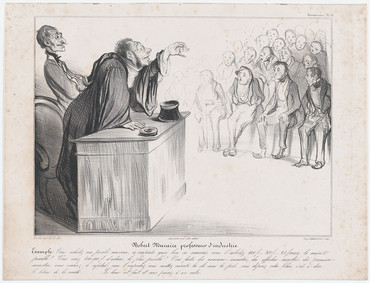 Plate 23: Robert Macaire, Professor of Industry, from 'Caricaturana,' published in Les Robert Macaires, Honoré Daumier (French, Marseilles 1808–1879 Valmondois), Lithograph on wove paper; third state of three (Delteil) 