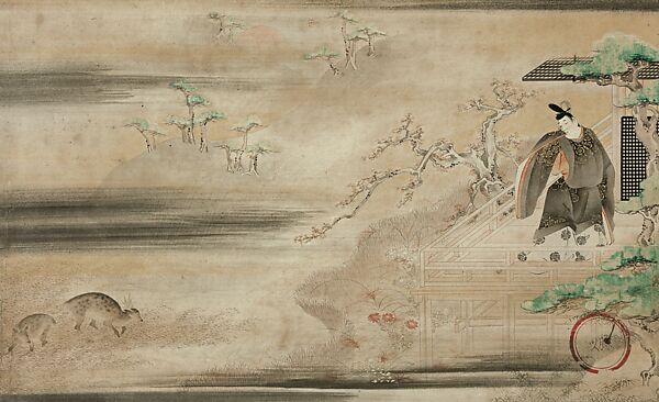 Evening Mist” (Yūgiri), from Collection of Ancient Chinese and Japanese Stories (Wakan koji setsuwa zu), Iwasa Matabei (Japanese, 1578–1650), Section of a handscroll mounted as a hanging scroll; ink and color on paper, Japan 
