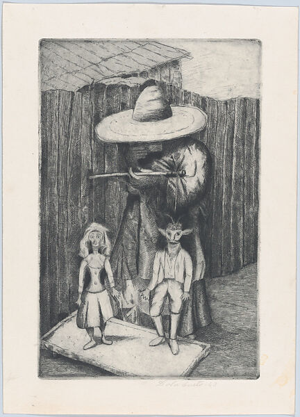 The puppeteeer Francisca Pulido Cuevas, from "Titeres Populares Mexicanos" (Mexican popular puppets), Lola Cueto  Mexican, Etching and aquatint, proof
