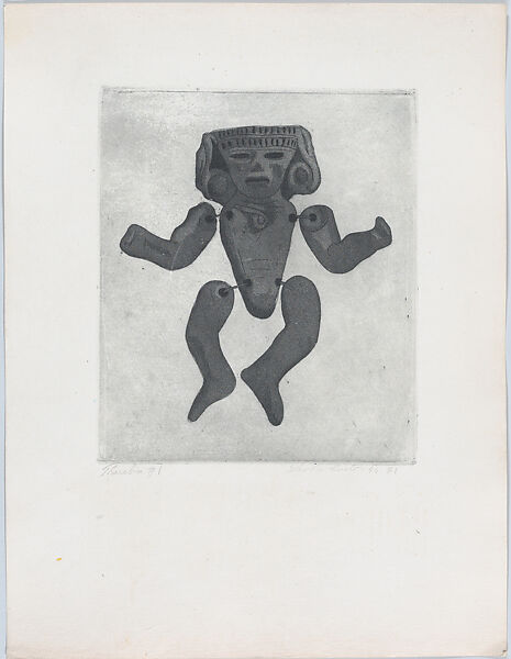 A pre-hispanic articulated doll, from "Titeres Populares Mexicanos" (Mexican popular puppets), Lola Cueto (Mexican, 1897–1978), Aquatint, proof impression printed in black 