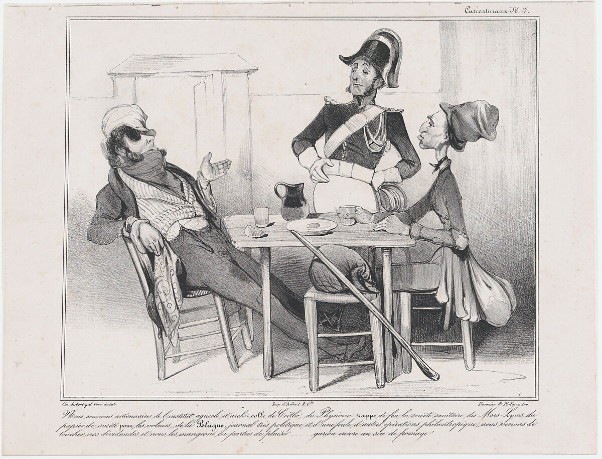 Plate 17: We're shareholders in the Institute of Agriculture..., from 'Caricaturana,' published in Les Robert Macaires, Honoré Daumier (French, Marseilles 1808–1879 Valmondois), Lithograph on wove paper; sixth state of six (Delteil) 