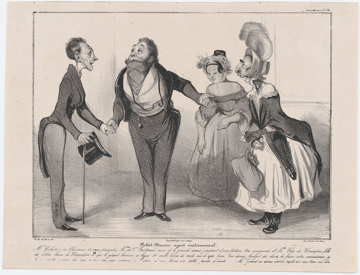 Plate 16: Robert Macaire matrimonial agent, from 'Caricaturana,' published in Les Robert Macaires, Honoré Daumier (French, Marseilles 1808–1879 Valmondois), Lithograph on wove paper; second state of two (Delteil) 
