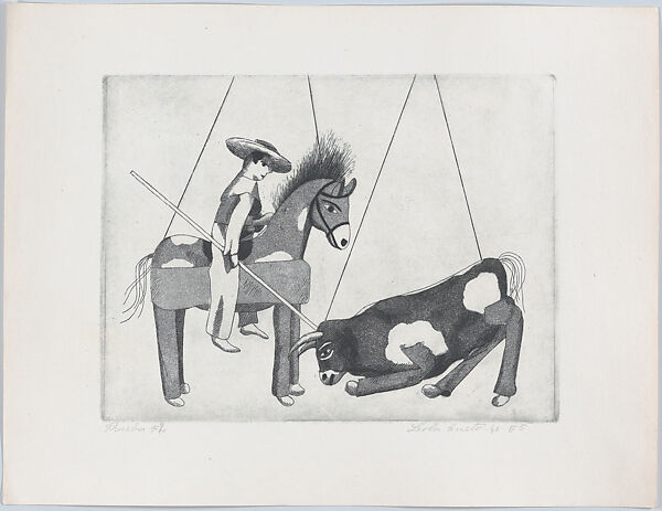 A Picador and a Bull, from "Titeres Populares Mexicanos" (Mexican popular puppets), Lola Cueto (Mexican, 1897–1978), Etching and aquatint, proof impression, second and final state 
