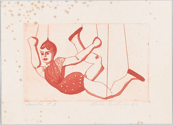 Circus Girl, from "Titeres Populares Mexicanos" (Mexican popular puppets), Lola Cueto (Mexican, 1897–1978), Etching and aquatint, proof impression in red, plate clean wiped 