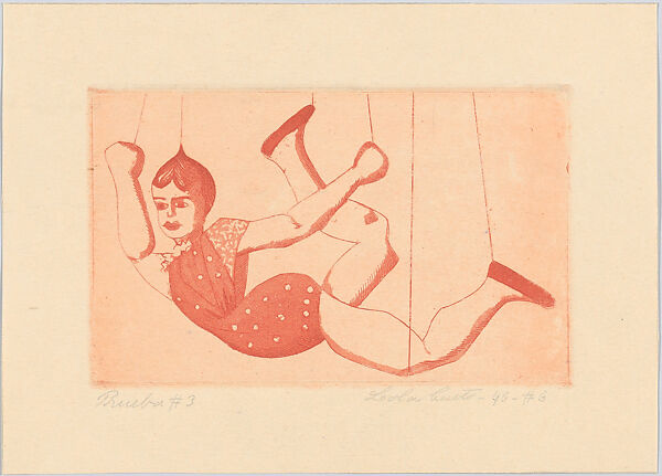 Circus Girl, from "Titeres Populares Mexicanos" (Mexican popular puppets), Lola Cueto (Mexican, 1897–1978), Etching and aquatint, proof impression in red 