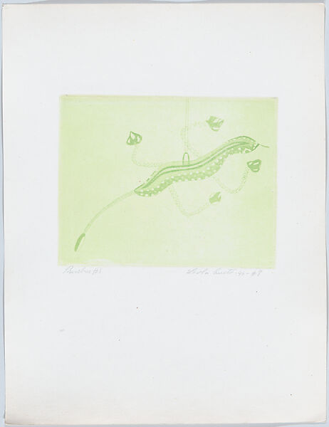 Lizard, from "Titeres Populares Mexicanos" (Mexican popular puppets), Lola Cueto (Mexican, 1897–1978), Etching, proof impression printed in green, after plate cleaned 
